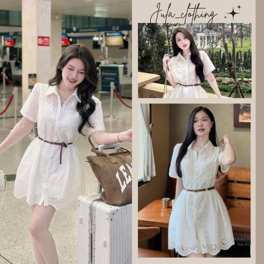 Đánh giá & Review Váy nữ đầm cổ sơ mi thô dáng ngắn mềm mát thanh lịch dễ thương, váy công sở màu trắng ngắn tay HCOM26093 Jula